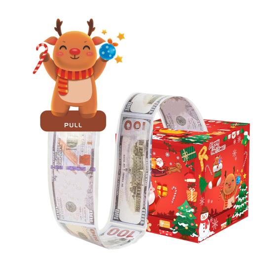 Christmas Money Box Pull-out Cash Gift Box DIY Holiday Money Gift Box with Transparent Bags Christmas Money Holder Pull Box for Kids Adults
