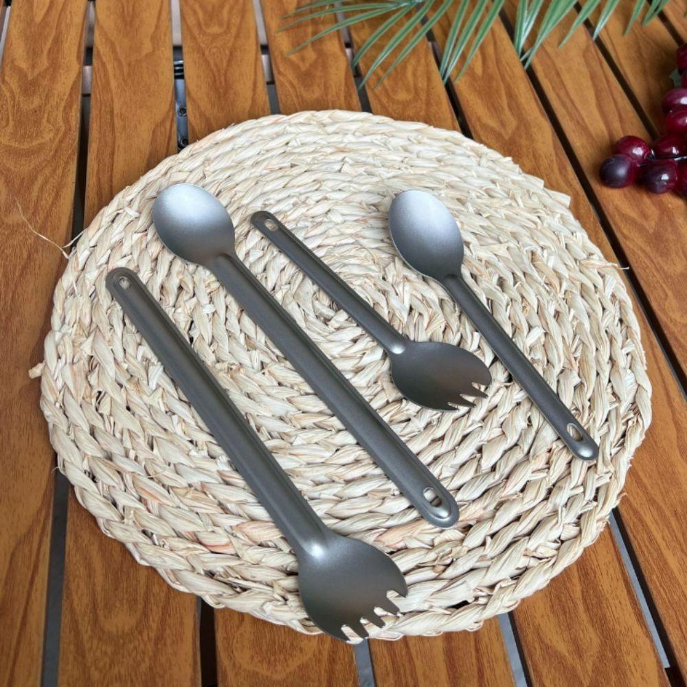 2 Piece Ultralight Camping Spoon Fork Set Long Handle Travel Flatware Set  Kitchen