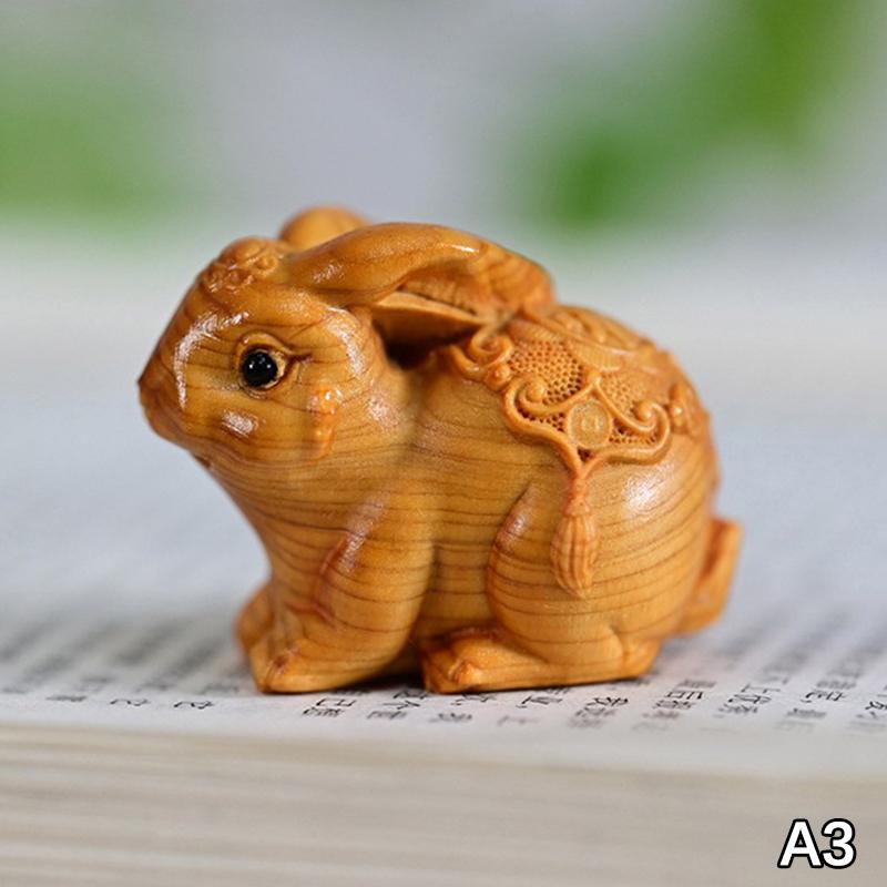 1Pc Wood Carving Easter Rabbit Ornaments Rabbit Figurine Cute Bunny Ornament Home Office Desktop Decor Car Decoration Party Gift