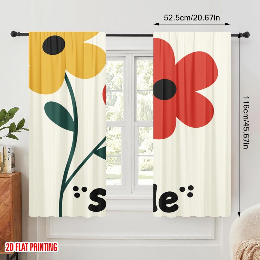 2 Stück 2D Flachdruck Fenstergardinen Blumengrafik mit Lächeln Polyester Ohne Strom Familienfeier Perfekt für Zuhause &