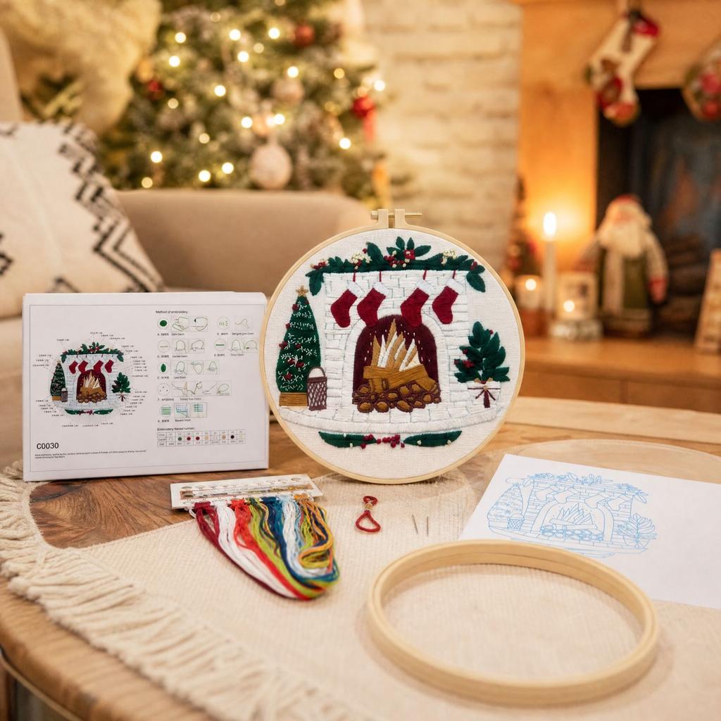 Christmas Holiday Cross for Living Room Decor, Embroidery Decoration
