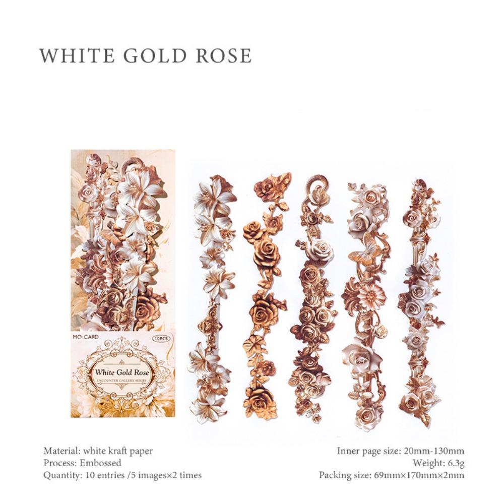 20PCS Colored Long Floral Stickers Paper Collage Stationery Decor Hollow Relief Craft Scrapbooking