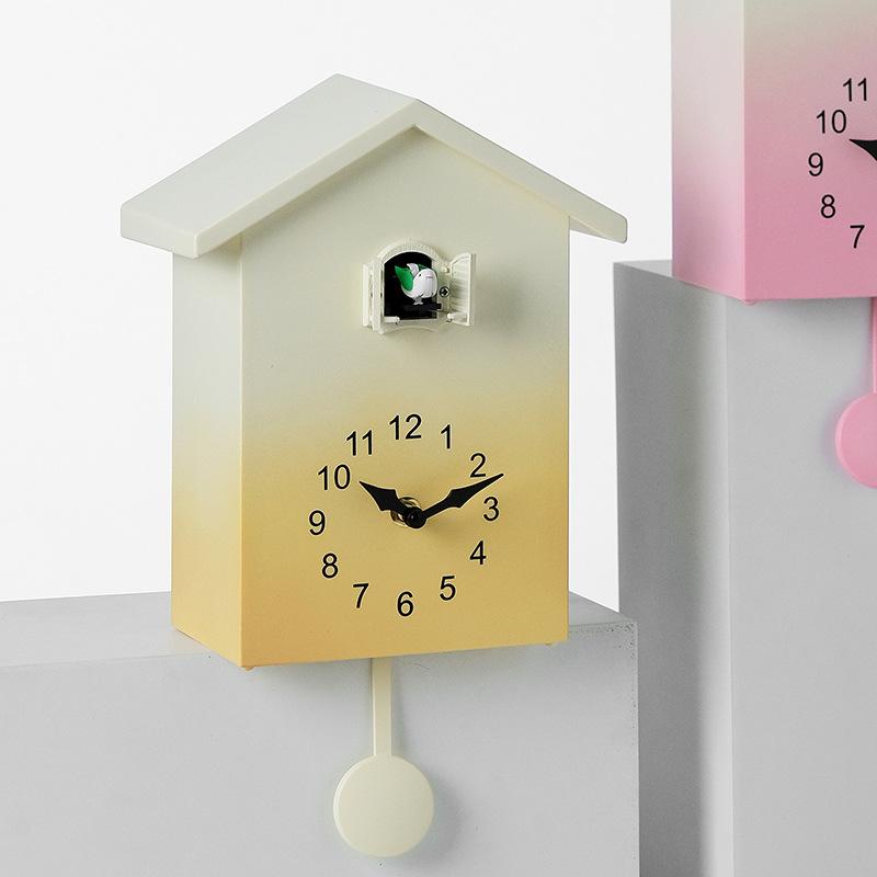 Gradient Multicolored House Shape Cuckoo Wall Clocks Room Decoration with Pendulum Silent Quartz Movement Clock Home Decor Gifts
