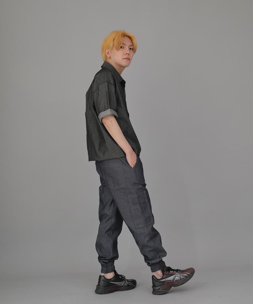 Seinteukeulu Bold Ankle Band Cargo Jogger Pants Bac-328 Denim Light Indigo