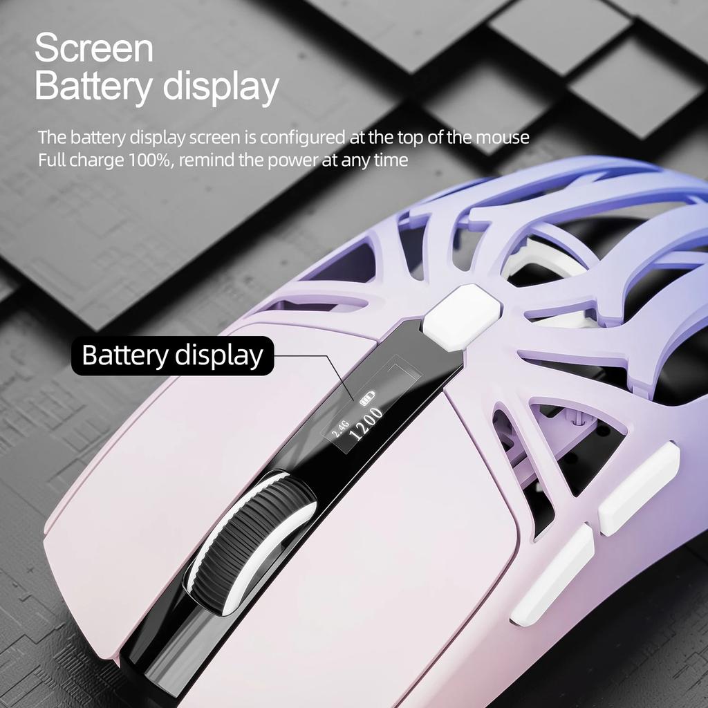 SmailWolf RS8 Ergonomische Kabellose Gaming-Maus, Drei-Modus mit Ultraleichtem Hohlkammer-Design, 1000Hz & Verlängerte Akkulaufzeit