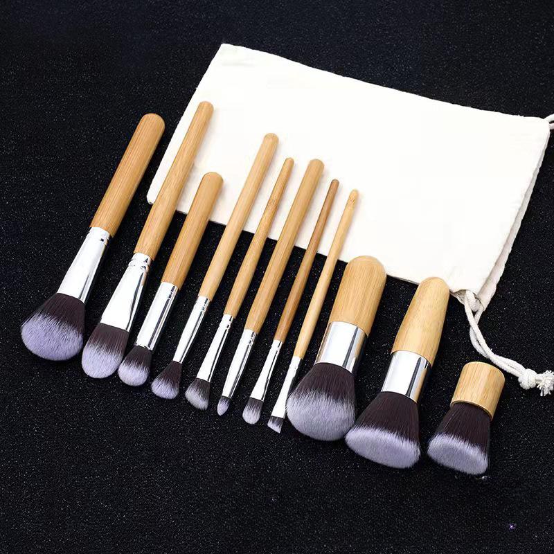Foundation Brush, Loose Powder Brush, Eye Shadow Brush, 11 Bamboo Handles, Linen Bag, Makeup Brush Set, Beauty Tools, Makeup Brushes
