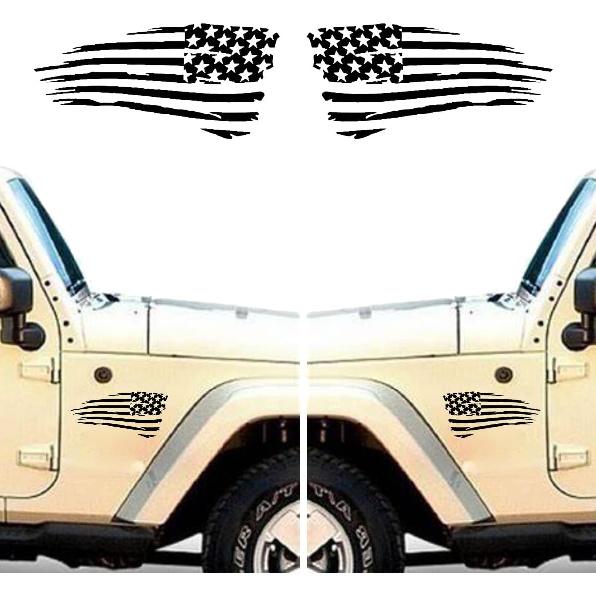 Distressed Tattered n Flag Sticker Vinyl Decal US Flag Sticker for Car Truck Window Bumper Laptop Set of 2 (White) чёрный
