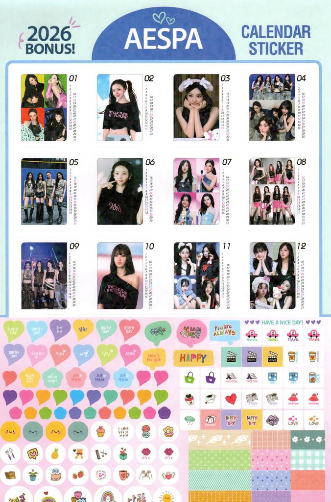 aespa ESPA Large Wall Calendar 2026 Sticker Set (Reiwa 8) + K-POP