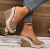 Peep Toe Wedge Heel Slippers for Women Plus Size Fashion Embroidery Chunky Platform Sandals Woman Summer Thick Sole Beach Slides