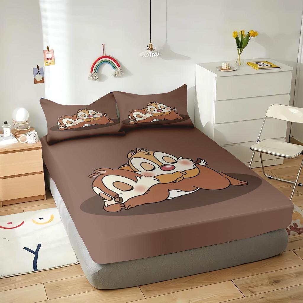 Chip And Dale Cartoon Fitted Sheet Cover For Children Cute Digital Printing Bedding, Coverage, Teenager With Elastic Sheets