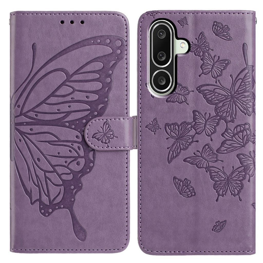 Für Samsung Galaxy M56 5G Hülle Schmetterling Geprägt Brieftasche Ständer PU Leder Klapphülle mit Riemen