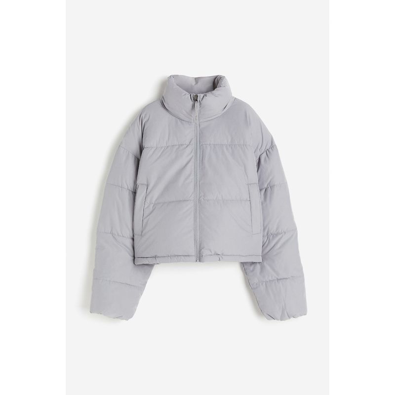 

HM Women s Wadded Jacket Fall Winter Fashion Stand Collar Zipper Drop Shoulder Elastic Cuffs with Drawstring Hem Cotton-Padded Coat 1161620 Light gray 170/104A
