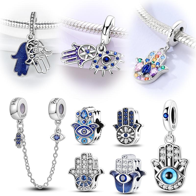 Copper Charms Beads Blue Eyes And Palms Dangle Fit Original Bracelet Pendants For Women Jewelry Gift