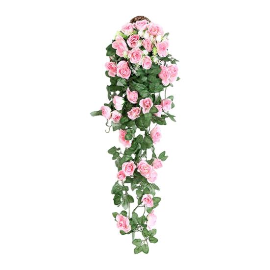 Artificial Rose Flower Vine Faux Silk Flower Door Teardrop Swag Fake Simulation Wall Hanging Plant for Floral Arrangement Room Garden Wedding Decor