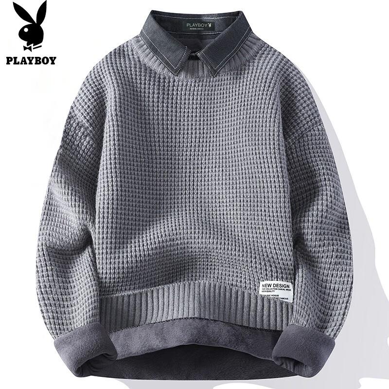 Playboy Men's Fleece-Lined Faux Two-Piece Sweater