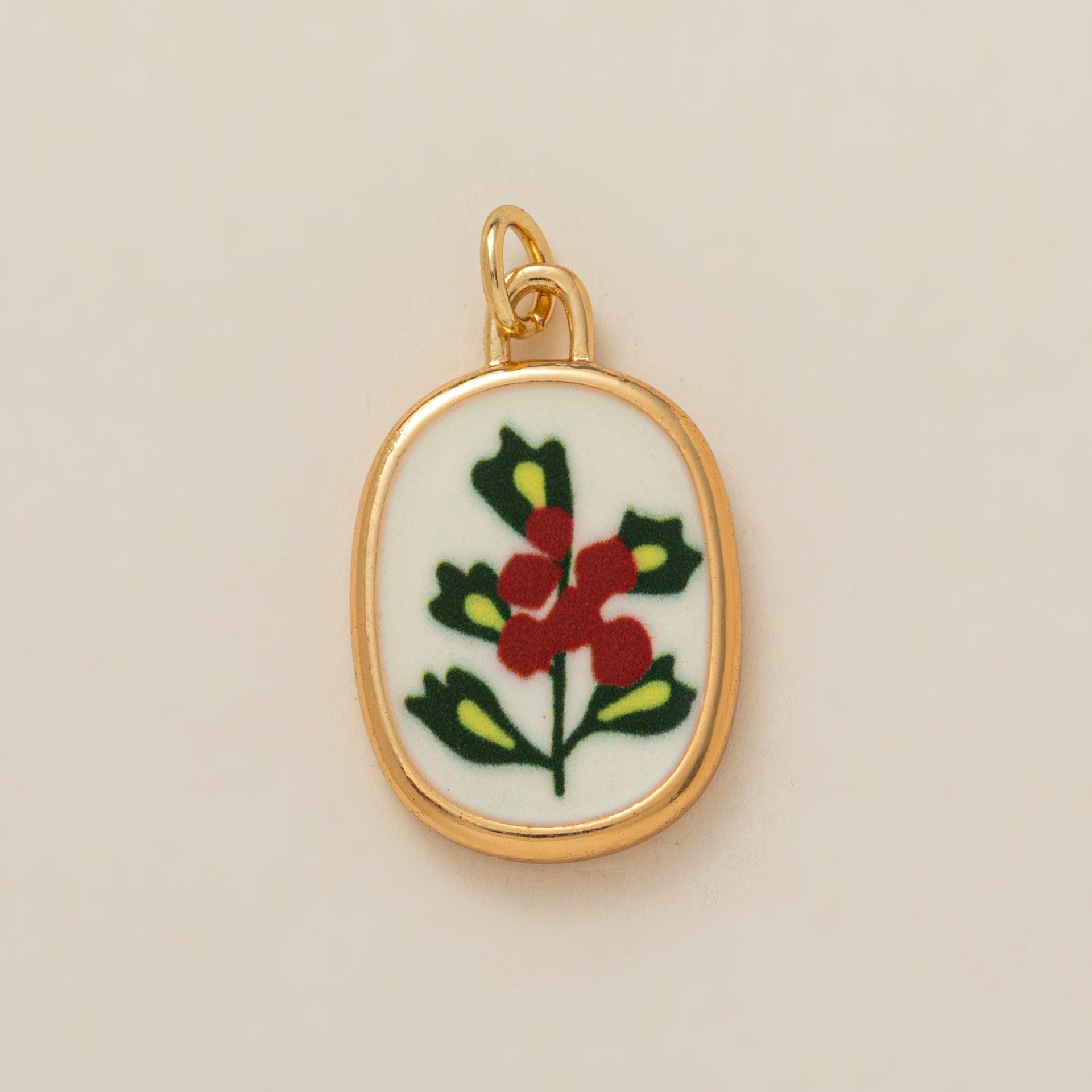 Dopamine Stainless Steel Necklace with Drip Oil Color & December Flower Pendant, 18k Gold-Plated