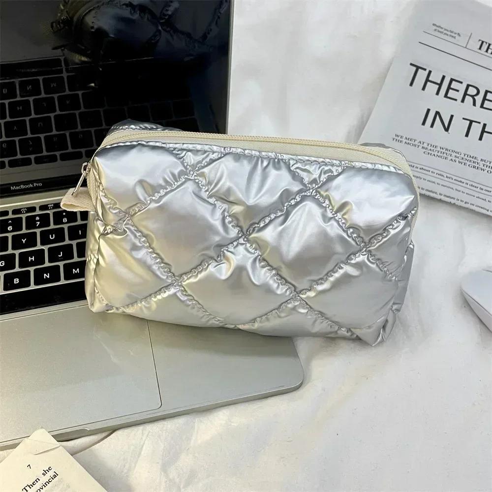 Korean Quilted PU Love Bow Cosmetic Bag Skincare Products Pouch Inner Pocket Multi-function Makeup Lipstick Storage Bag Handbag