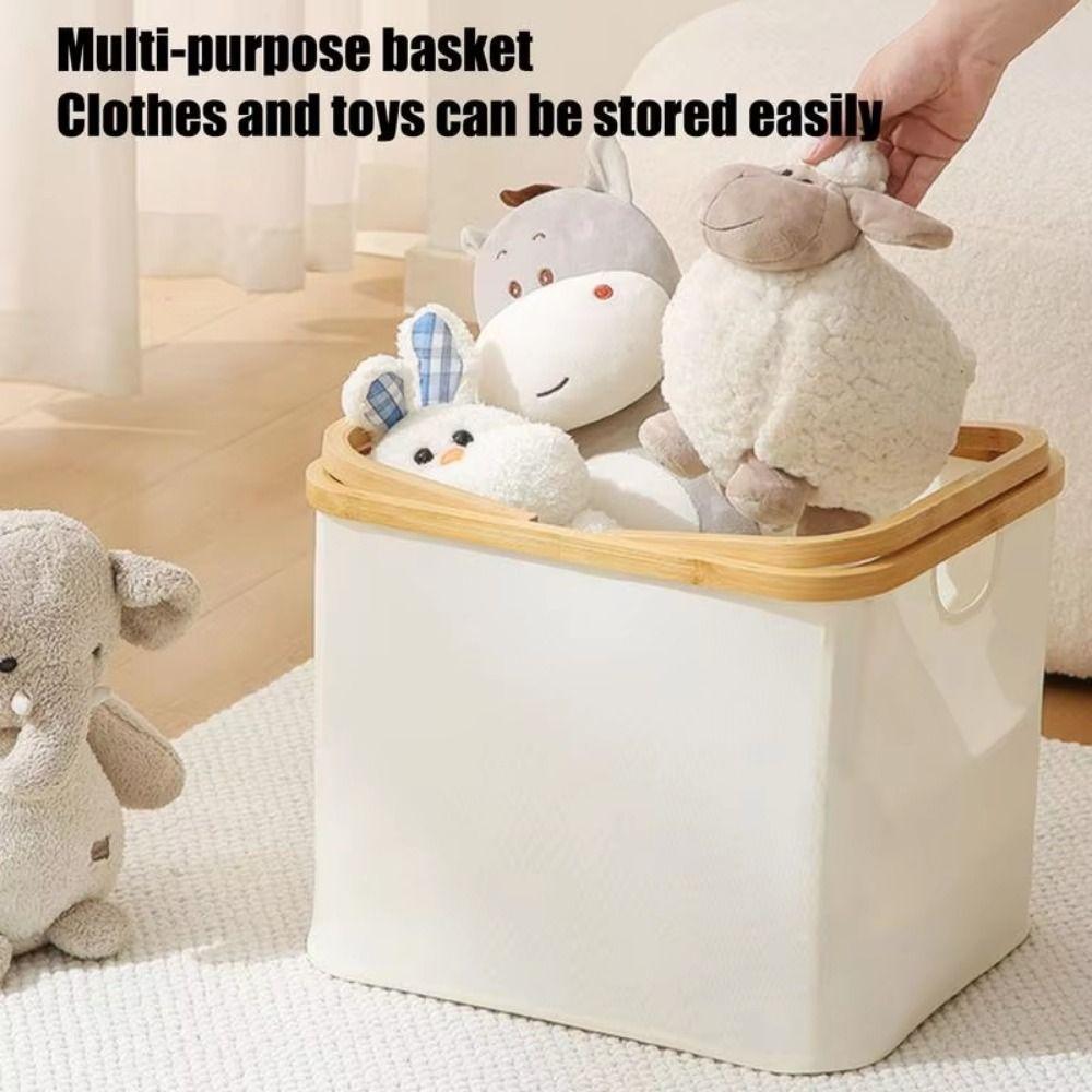 Bamboo Handle Folding Laundry Hamper Oxford Cloth Closet Organizer  Household Use