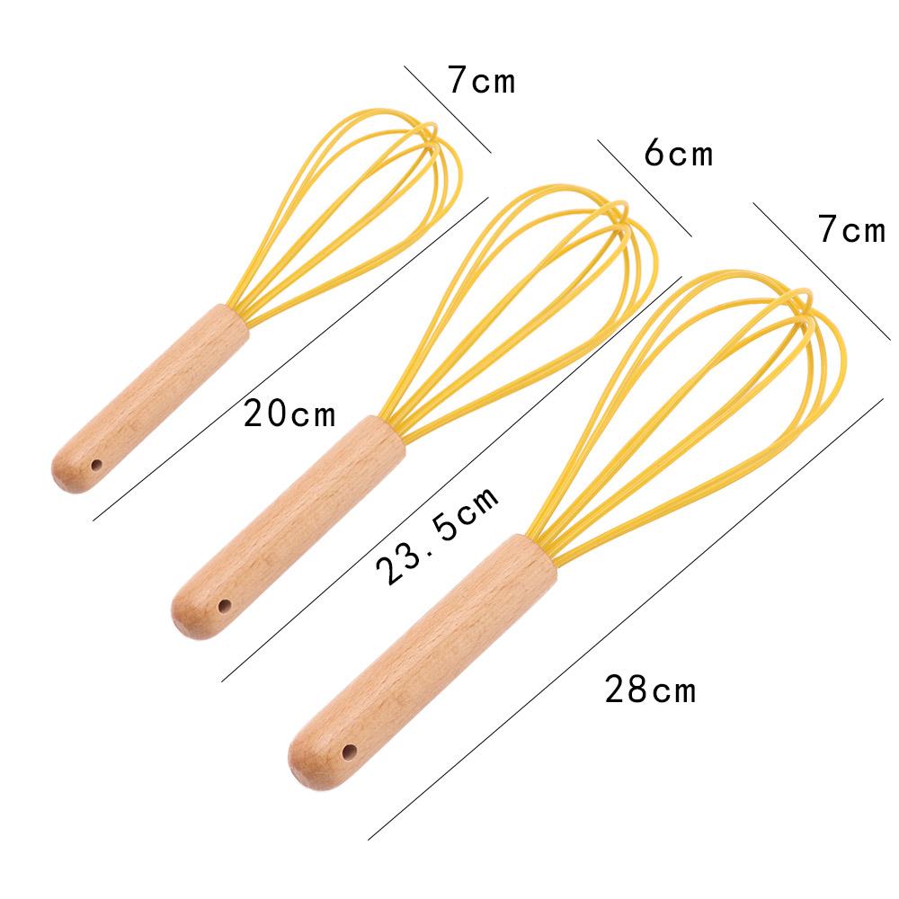 Kitchen Baking Cream Stirring Wooden Handle Manual Silicone Egg Beater Frother Whisk Mixer Blender