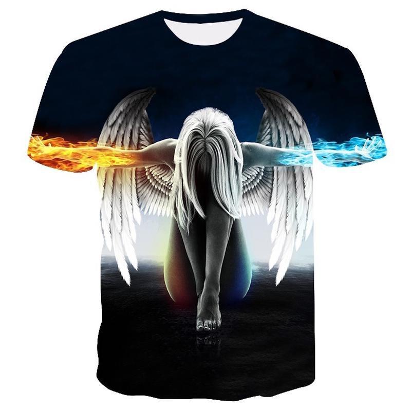 Fire Ice Wings Angel Printed 3d Tshirts Hip Hop Short Sleeve Tee Shirts Tops