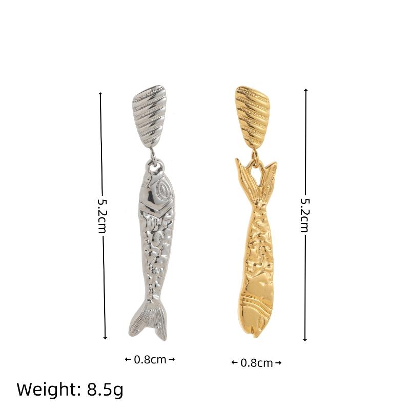 Ohrringe Kleiner Fisch aus Titanstahl, Retro-Künstlerischer Stil Lange Ohrringe, Edelstahl Vergoldet Farberhaltender Schmuck