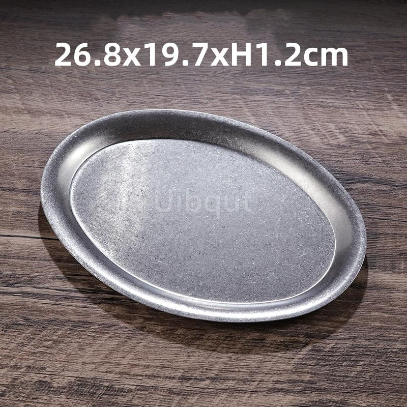 Retro old style classical stainless steel plate tableware snowflake gray style oval fish flat plate barbecue hot pot coffee tray