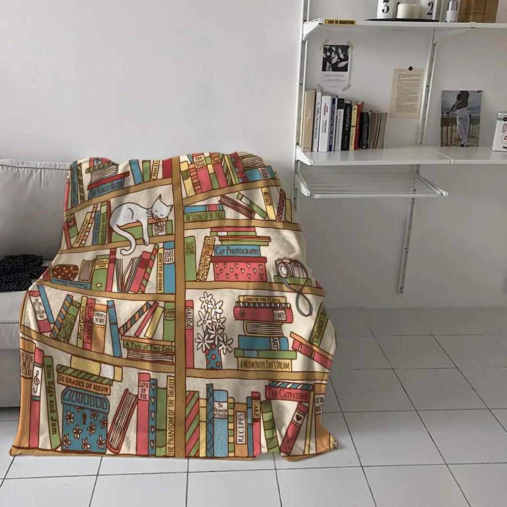 Book Printing Flannel Blanket Library Pattern Blanket Sofa Bedroom Nap Blanket Production Source