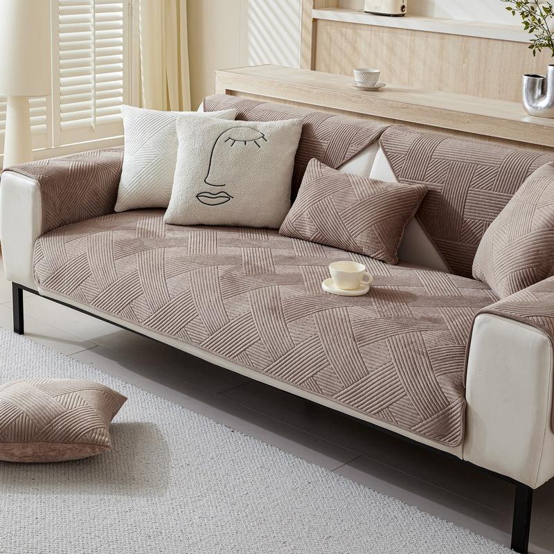 Plush Sofa Cushion Winter Thickened Plush Simple Modern Four-Season Seat Cushion Combination Non-Slip Leather Sofa Cover Cover Cloth