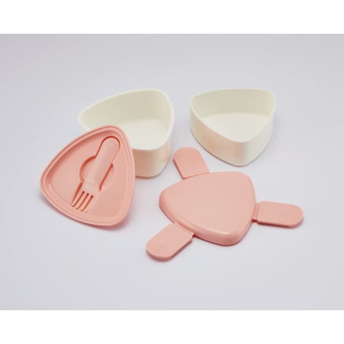 Skater Triangular Onigiri Lunch Box, 2 Tiers, 500ml Capacity, with Fork, Pink, Made In Japan, ONWT1-A