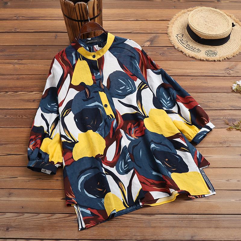 

ZANZEA Женская блузка Летний O-образный вырез Половина рукава Принт Футболка