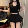 Sweet Black Ballet-Style Skirt for Women, New Summer 2025 High-Waist Design, Short with Wooden Ear Accents