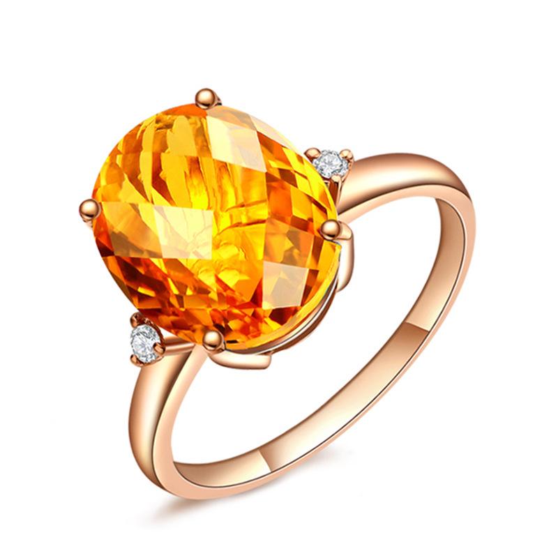 Yellow Gold Oval Earrings & Citrine Pendant Set with Simple Moissanite Bracelet and Four-Claw Citrine Ring