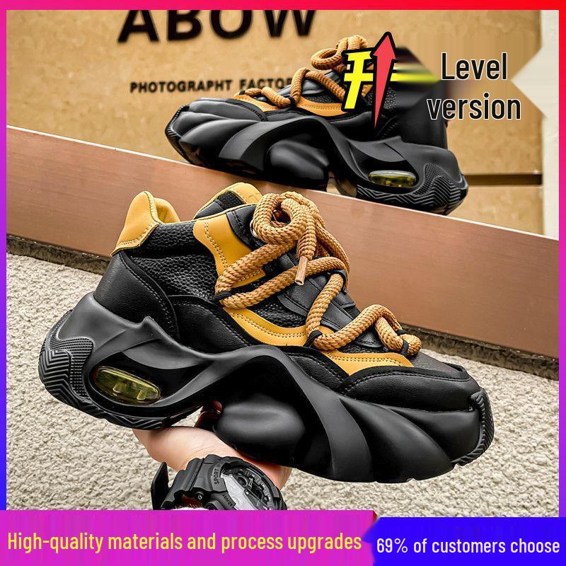 European Men's Thick Sole Air Cushion Height-Boosting White Dad Sneakers: Winter Casual Sports Style