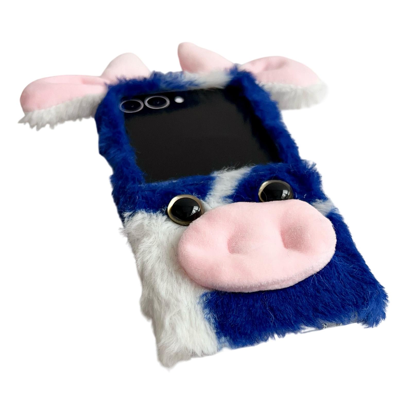

For Samsung Galaxy Z Flip7 5G Case Plush Cow Hard PC Protective Phone Cover Black