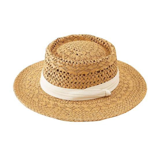 Cappello Di Paglia Da Donna A Tesa Larga Con Perle | Protezione Solare Estivo Regolabile 56-58 Cm | Per Spiaggia E Viaggi