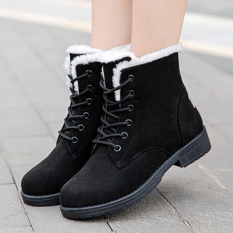 Snow Women Boots Flat Boots for Women Platform Ladies Shoes Plush Keep Warm Boots Ladies Fur Winter Shoes Women Botas Mujer