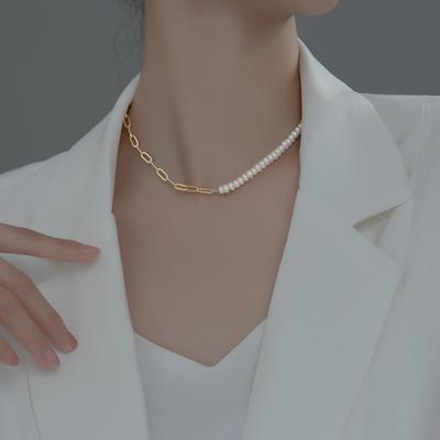 Freshwater Pearl Necklace Personalized Rectangular Chain Pearl Splicing Necklace Simple Collarbone Chain