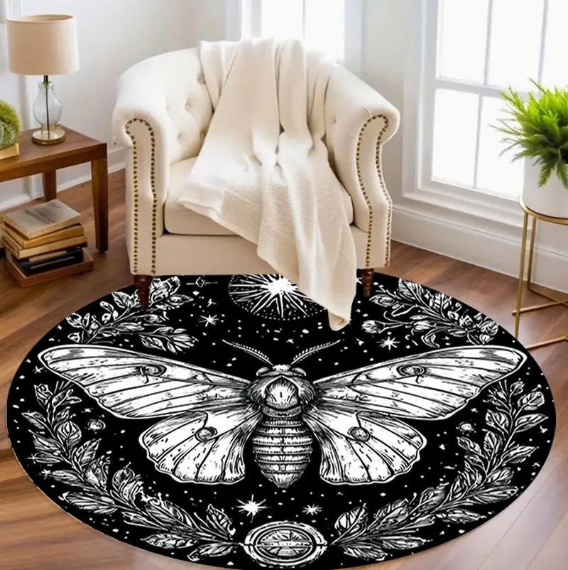 Boho Style Black White Bee Area Rug Anti-slip Floor Mat for Living Room Bedroom Home Decor Vintage Ethnic Pattern Carpet