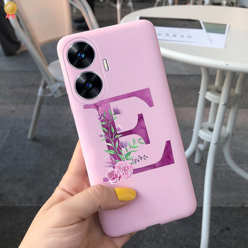For Realme C55 C 55 6.72'' Case Delicate Cute Letters 3D Crown Flowers Matte Shockproof Soft TPU Silicone Phone Case Back Cover