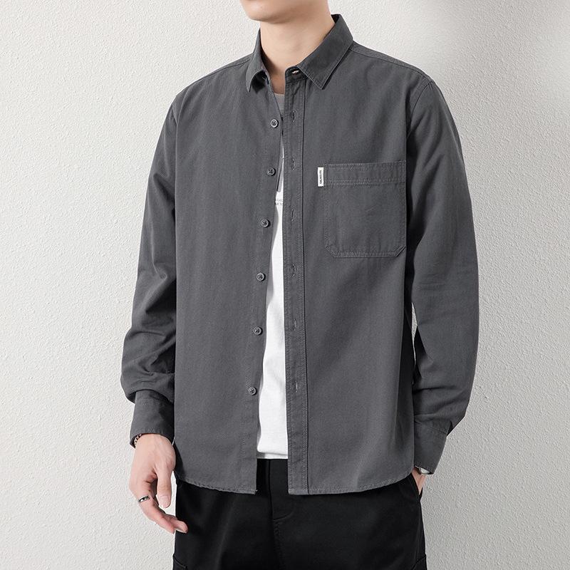 New Men's Long-sleeved Shirt Men Loose Casual Cargo Shirt Coat Washed Pure Cotton Jacket Men
