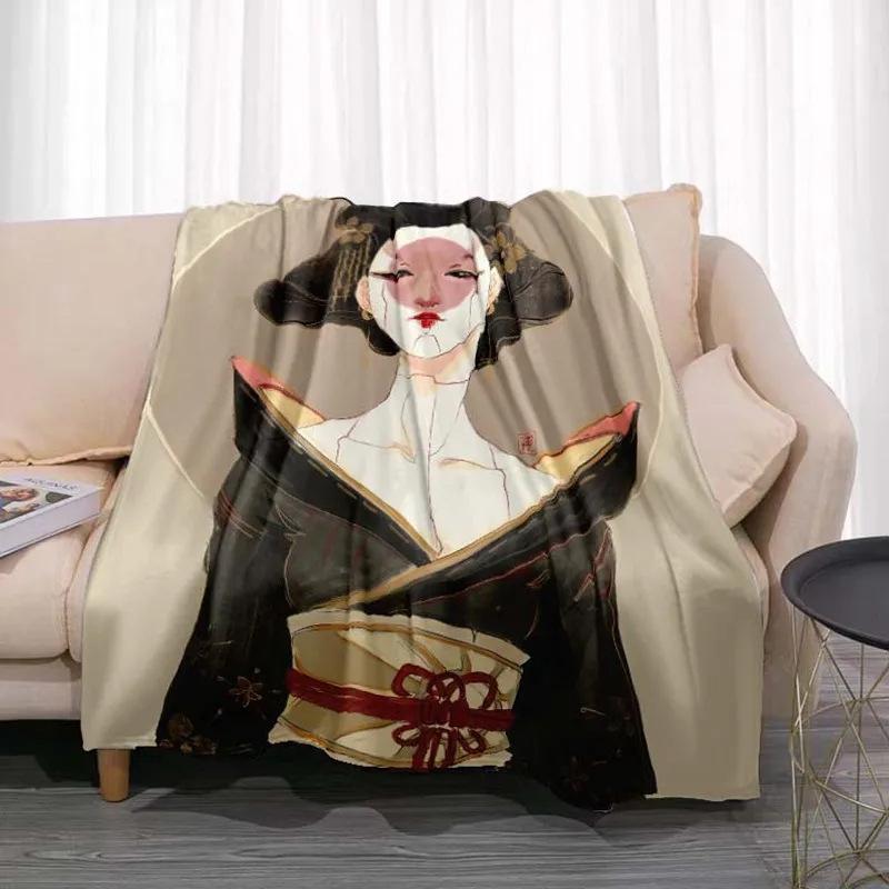 Japanese Geisha Printed Blanket for Sofa Bed Travel Camping Living Room Office Conditioning Blanket for All Seasons Gifts