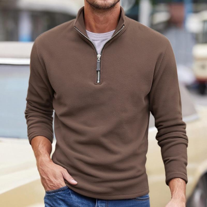 2025 New Autumn and Winter Men's Sweatshirt Stand Collar Zipper Solid Color Long-sleeved Top Jacket