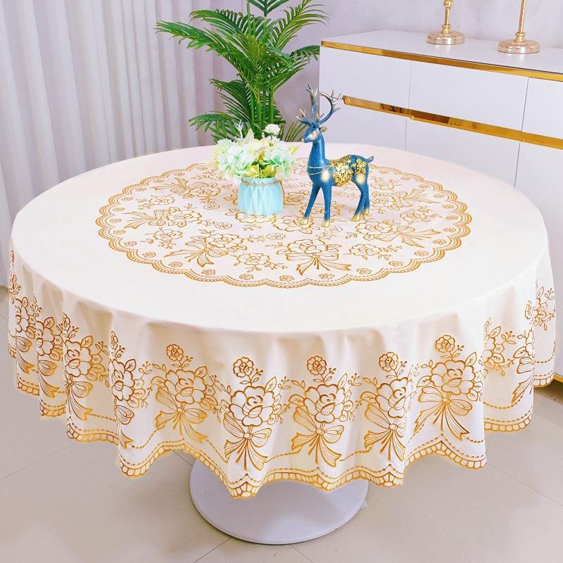 Large Round Dining Table Cloth Waterproof, Anti-Scalding And Anti-Fouling Leave-In Pvc Plastic Tablecloth European High-Grade Round Table Cloth