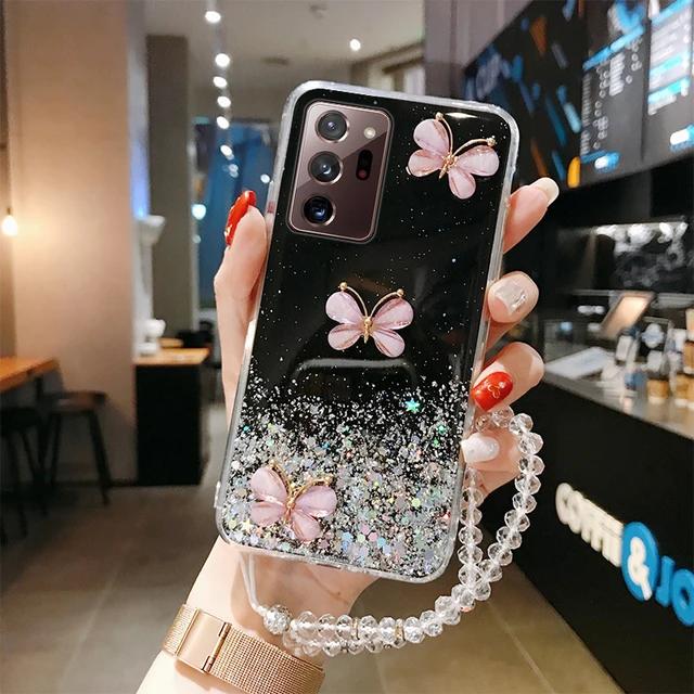Bling Glitter Case For Samsung Galaxy A34 A54 A14 A33 A53 A23 S21 Plus S20 FE S22 S23 Ultra Strap Lanyard Silicone Cover