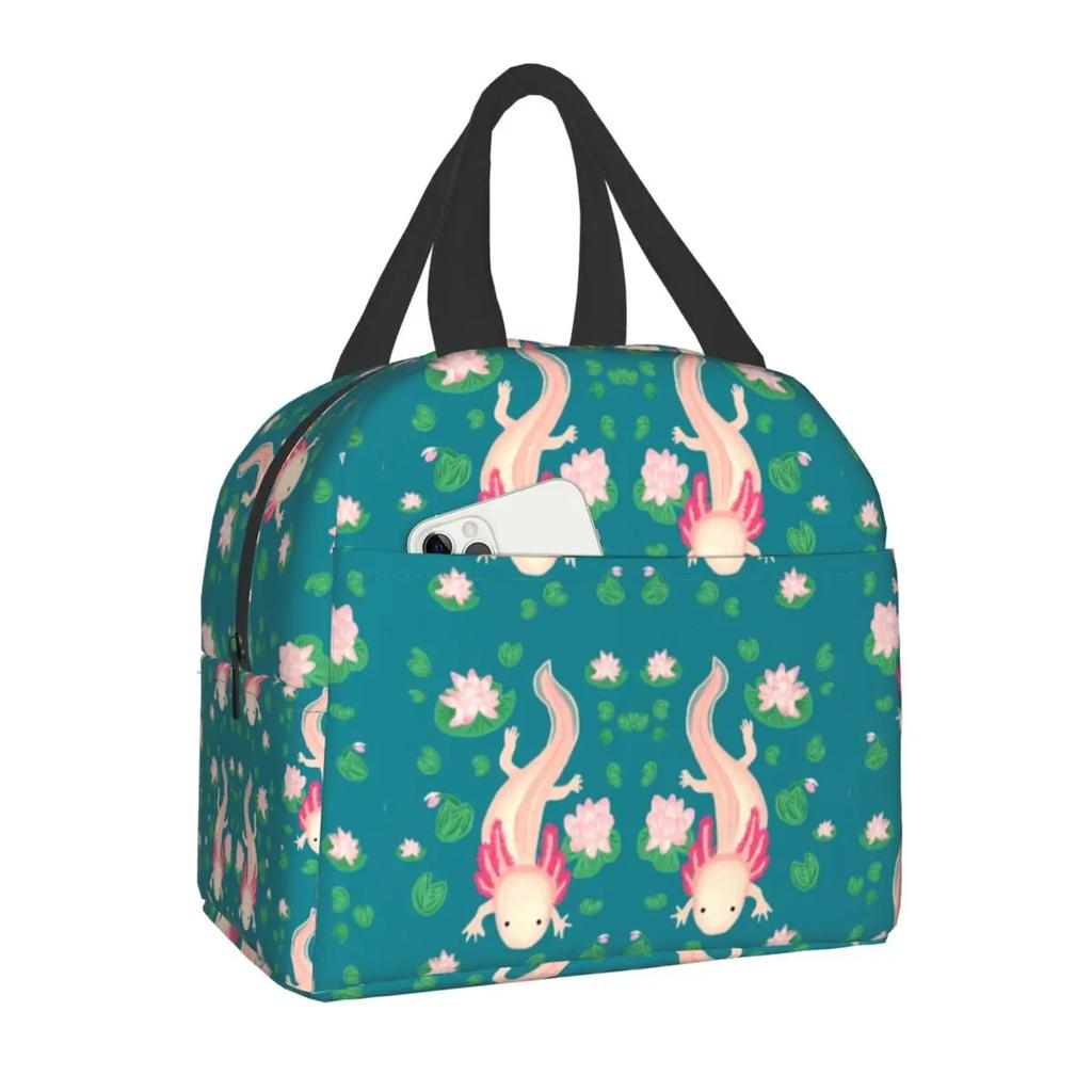 Cute Axolotls Lunch Bag For Women Kids School Children Food Cooler Warm Insulated Lunch Box Portable Camping Travel Picnic Bag