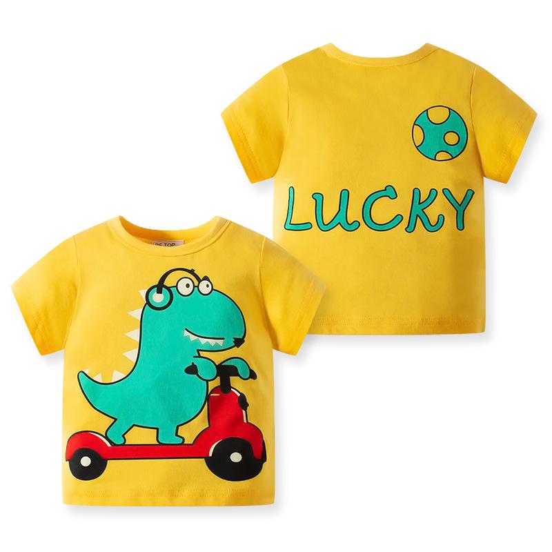 Cartoon Dinosaur Print Pure Cotton Boys T-shirt - Short Sleeve Children s Clothing 110 cm