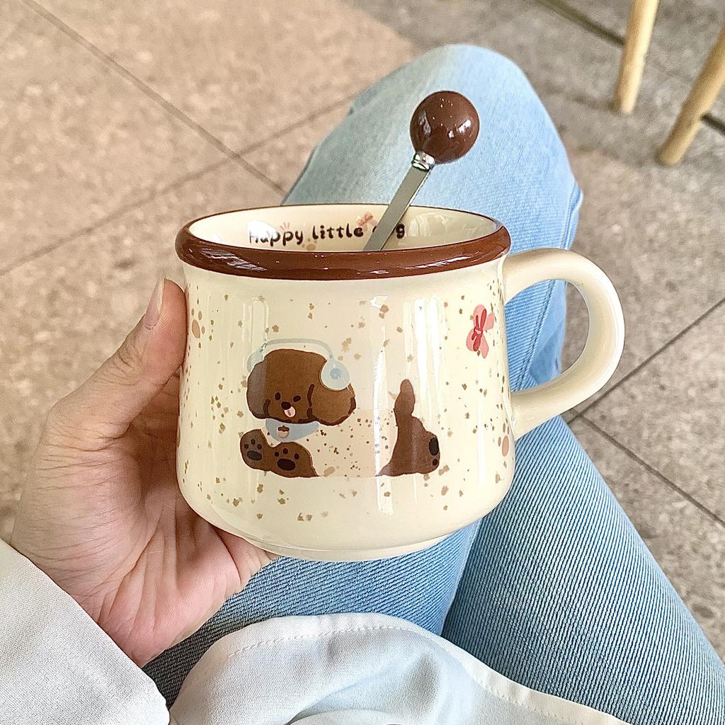 High-value Ins Wind Mug, Cute Puppy Coffee Cup, Household Ceramic Water Cup, Birthday Gift for Girls