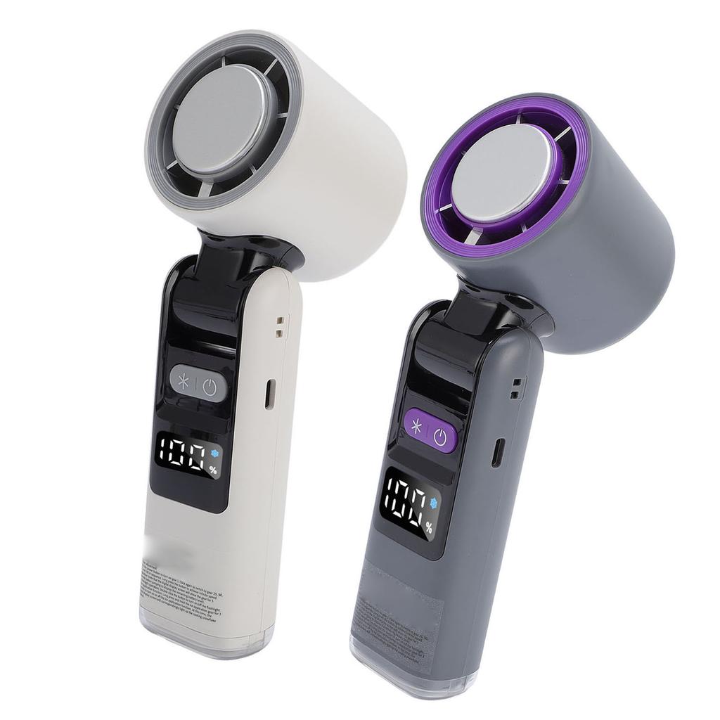 Handheld Fan Digital Display High Speed Turbine Ice Cooling Fan Foldable Fan with Light for Travel O