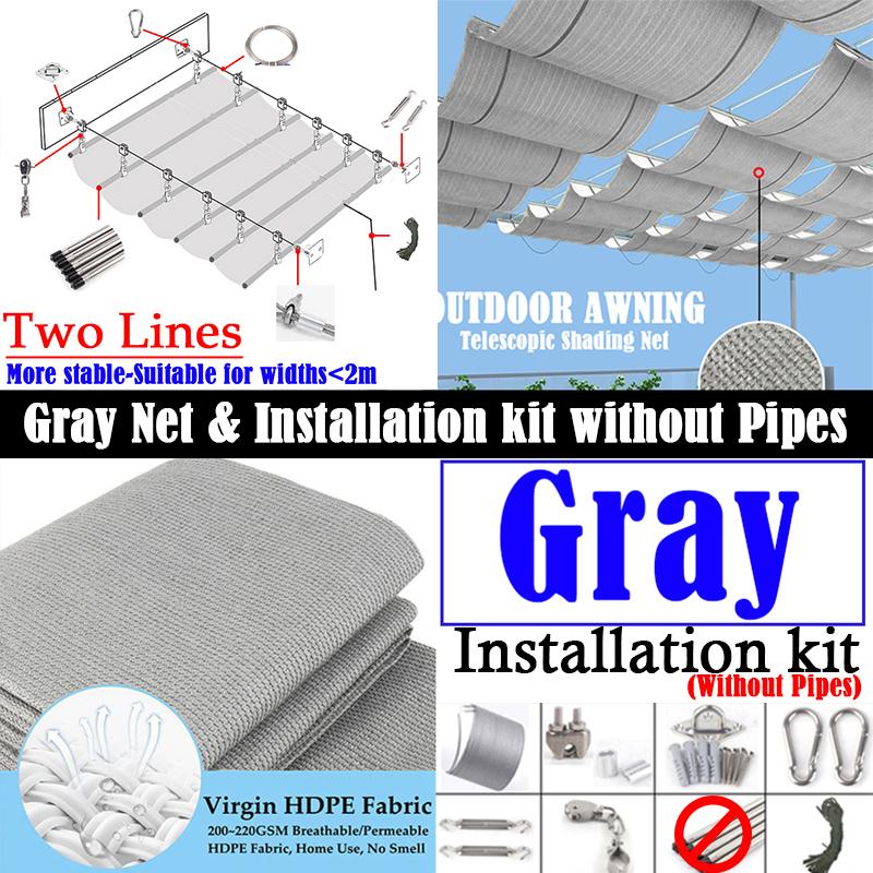Szary Teleskopowy Markiza Zewnętrzna HDPE Falowa Siatka Cieniująca na Słońce Pergola na Dziedziniec Zadaszenie Przeciwsłoneczne Chowany Żagiel Cieniujący na Basen