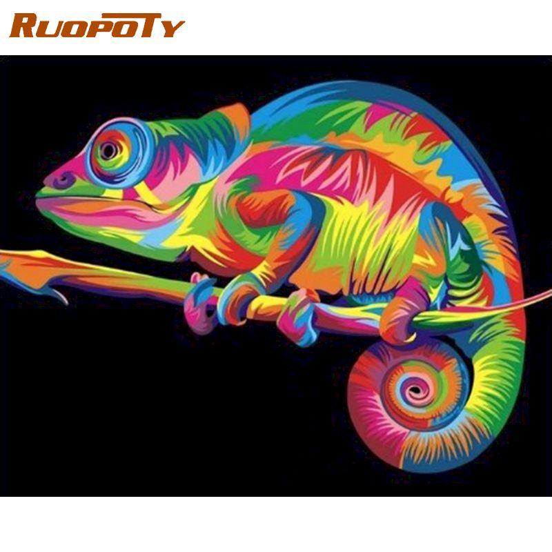 RUOPOTY Frameless Diy Paint By Numbers Animals Kit Acrylic Wall Art Picture By Numbers Canvas Painting For Home Decoration Arts